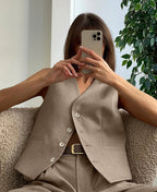 Casual Style Vest & Pants Matching Suit