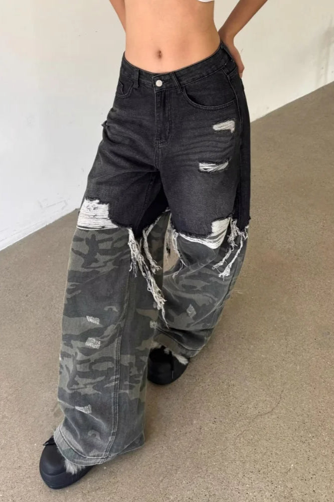 Camouflage Patchwork Baggy WideLeg Jeans