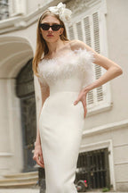 Faux Fur Trim Strapless Bodycon Dress