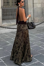 Vintage Paisley Print Slim Fit Maxi Skirt