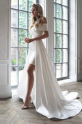 Convertible Satin Sheath Wedding Dress