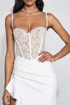 Lace Ruffle Slit Party Dress
