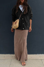 Solid Color V-Neck Button Casual Pocket Knit Cardigan