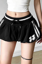 Sporty Color Block Letter Print High Waist Shorts