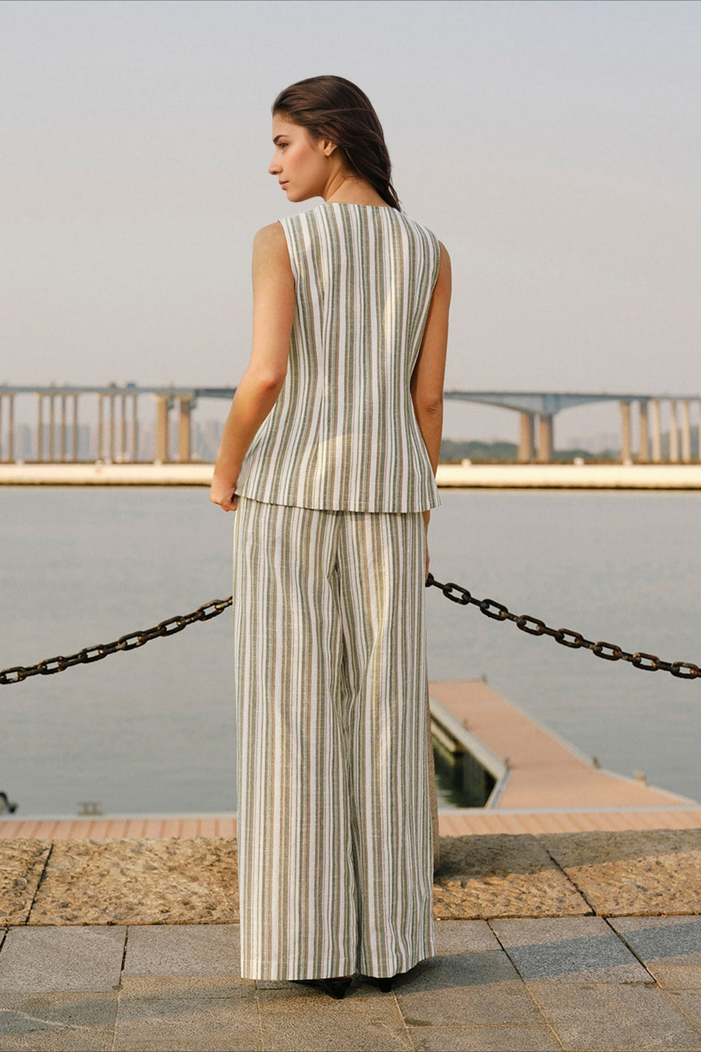 Striped Tank Top Wide Leg Loose Elegant Two Piece Set