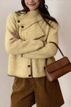 Color Block Cowl Neck Loose Knit Cardigan