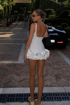 Backless Ruching Hem Sleeveless Cocktail Dress