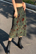 Floral Print Low Waist Color Block ALine Skirt