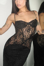 Sheer Plunge Neck Slip Dress