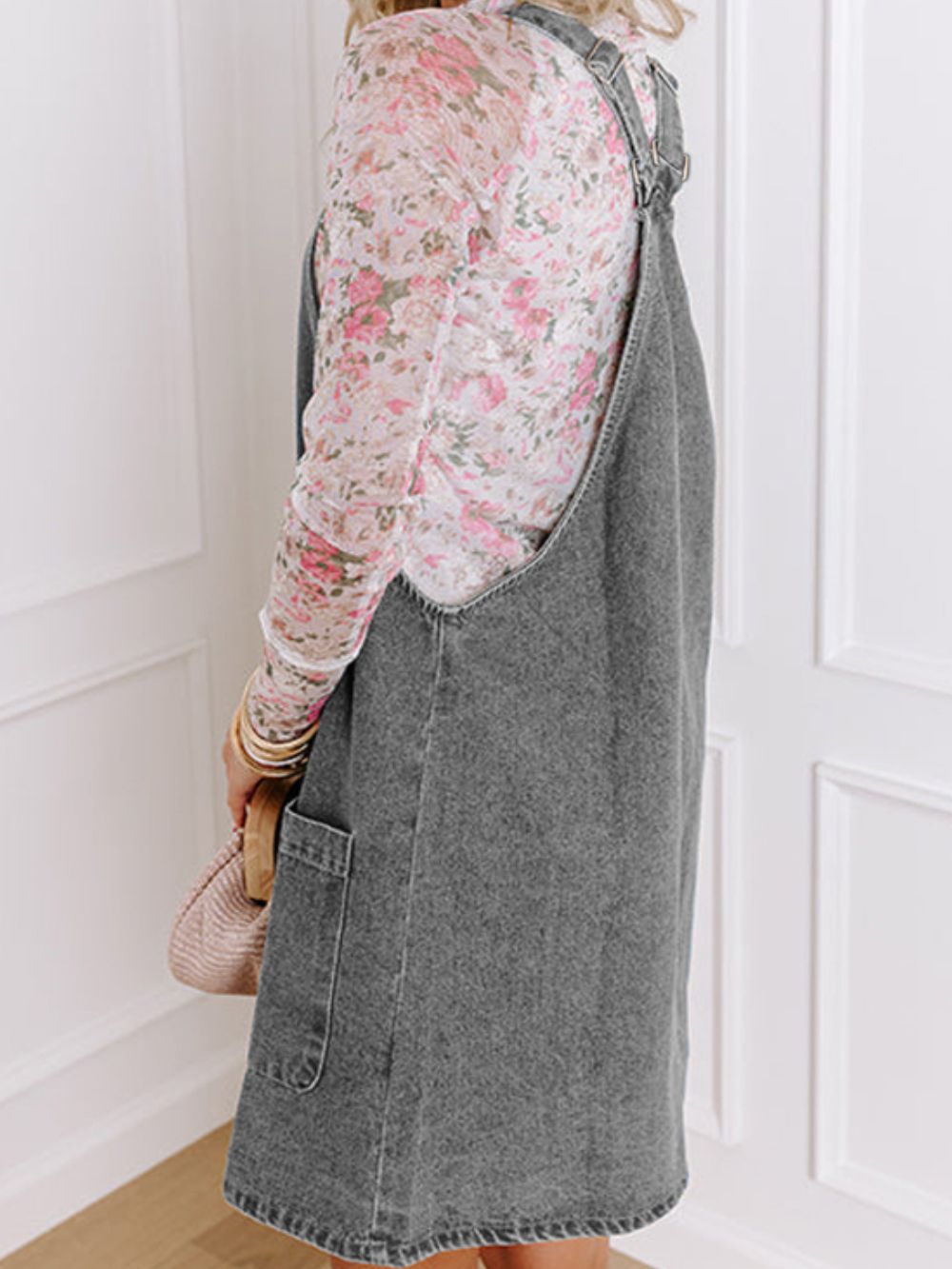Hortensia Elevated Denim Overall Dress with Wide Straps and Buttons Chic Silhouette Collection
