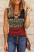 Leopard-paneled V-neck top