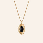 Long Black Agate Bead Statement Necklace