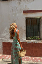 Print Slim Sleeveless V Neck Hollow Out Maxi Dress