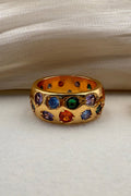 Multicolor Diamond-studded Stainless Steel Ring