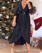 Jolanda Timeless Dress with a Deep V Neck Chic Silhouette Collection