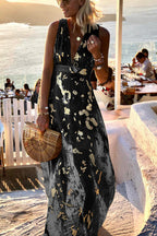 Jovita Aesthetic Long Dress with V Neck and Gold Sequins Chic Silhouette Collection