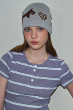 Leopard Heart Dog Pattern Wool Blend Knitted Hat