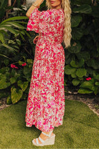 Rose Plus Size Floral V Neck Flounce Sleeve Boho Maxi Dress
