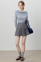 Chic Off Shoulder Tie Waist Cowl Neck Long Sleeve Tee