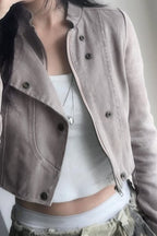 Edgy Cropped Suede Biker Jacket