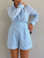 Casual Linen Blouse and Shorts Set
