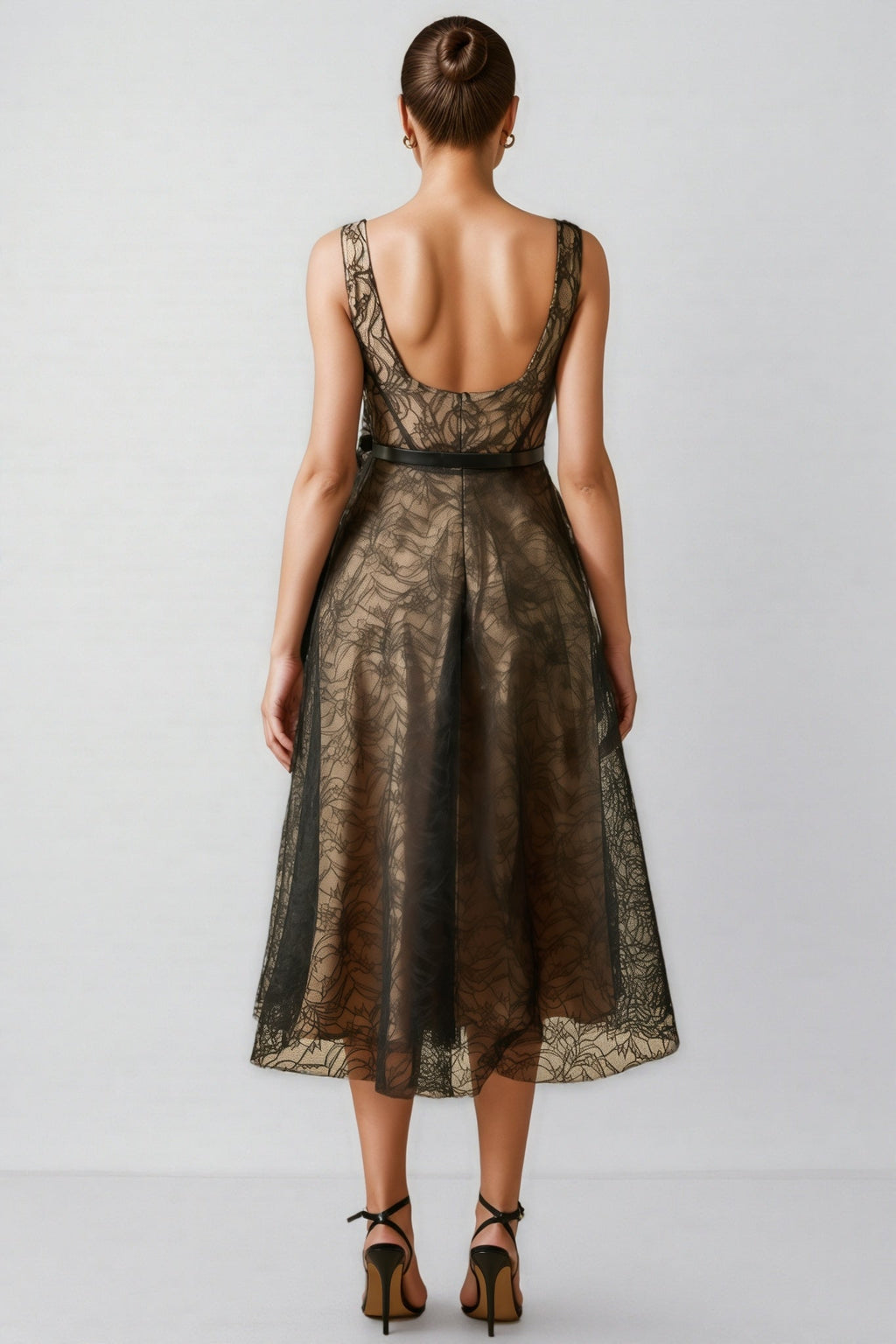 Eloise Floral Applique Lace Overlay Midi Dress
