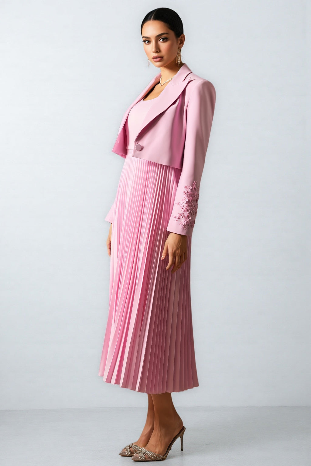 Zelda Floral Cuff Blazer Pleated Maxi Dress Set