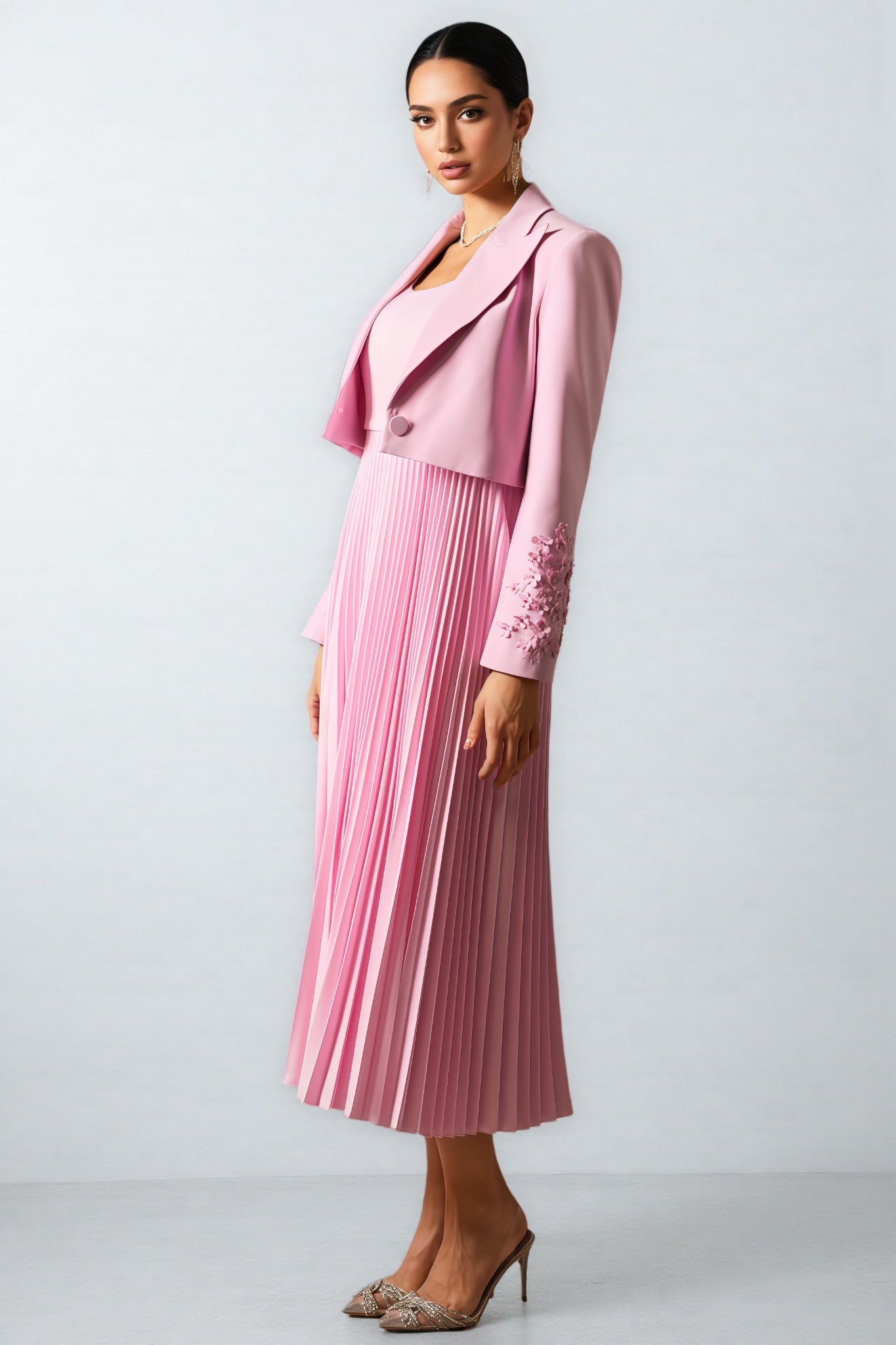 Zelda Floral Cuff Blazer Pleated Maxi Dress Set