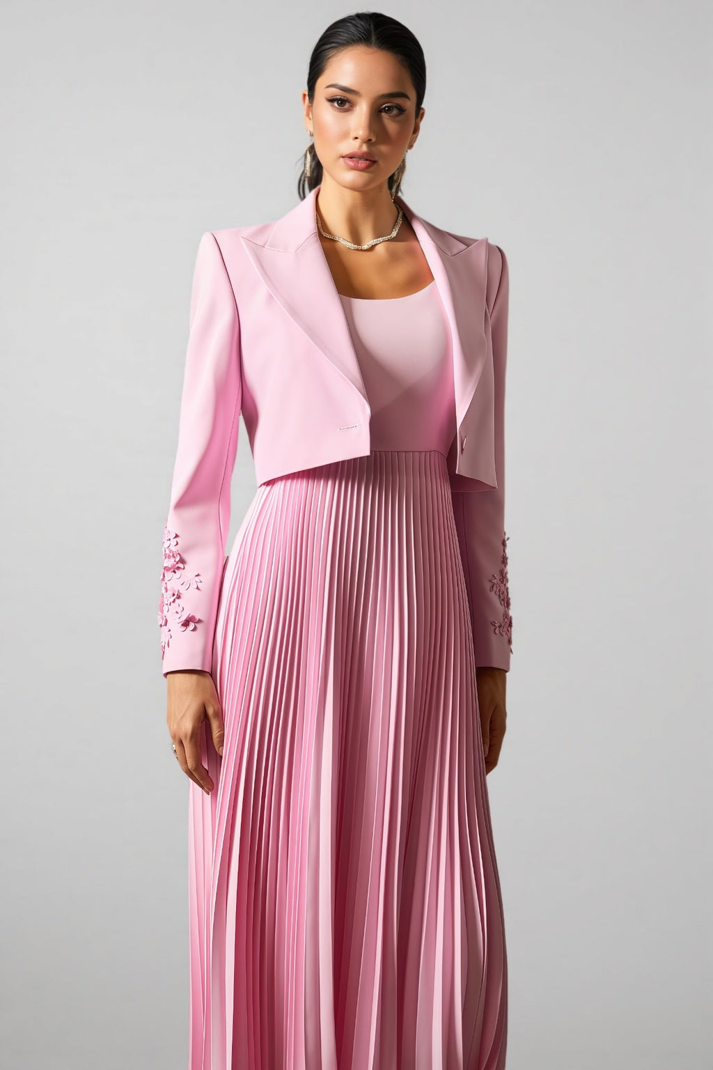 Zelda Floral Cuff Blazer Pleated Maxi Dress Set