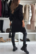 Effortless and Warm Textured Fabric Drawstring Waist Pocket Hooded Midi Coat