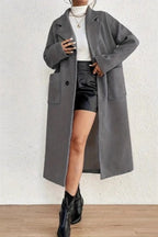 Minimalist Solid Wool Collar Overcoat