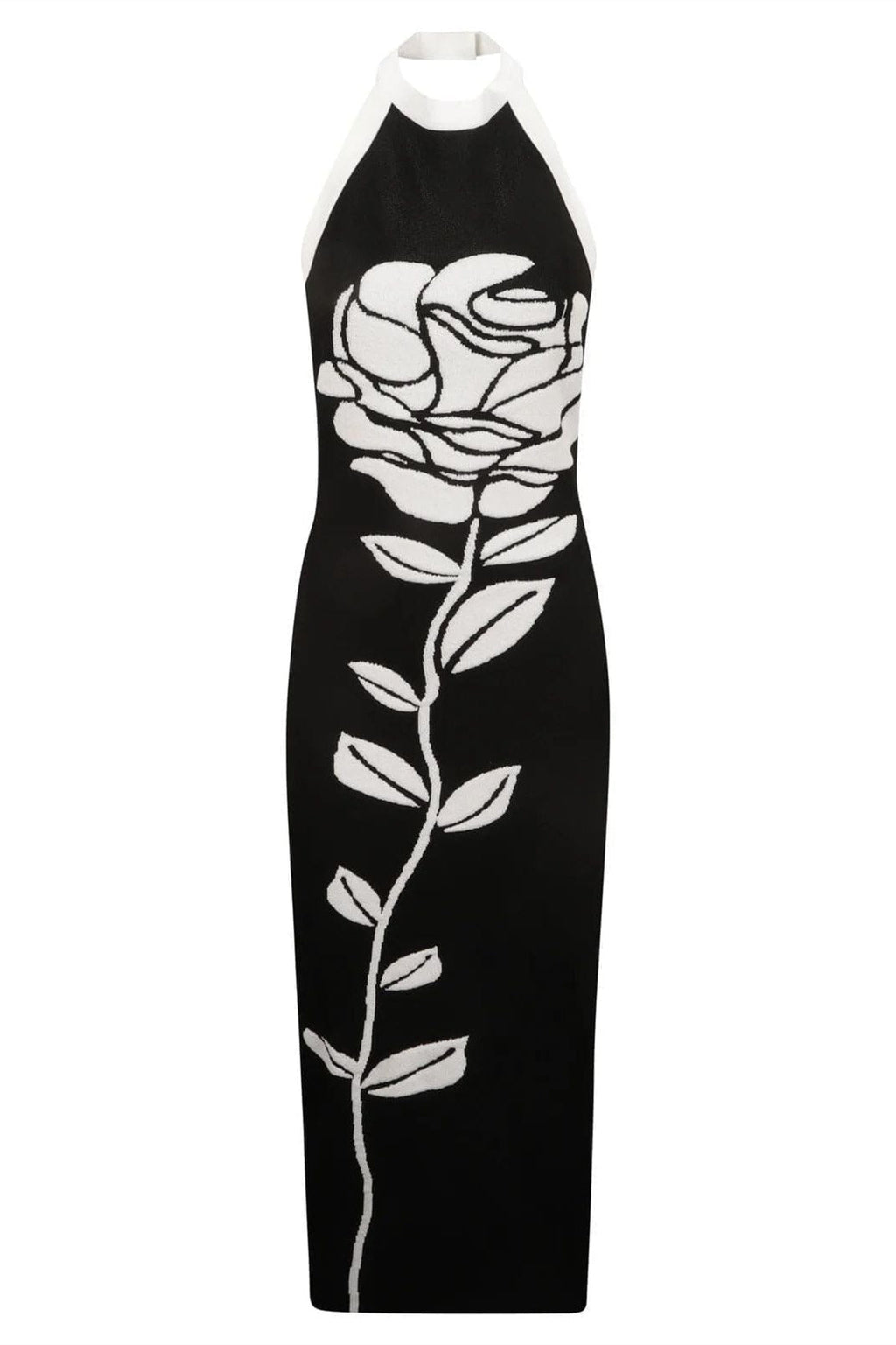 Nina Boutique Halterneck Floral Knit Midi Dress with Open Back Designer Edit