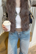 Retro Trendy Y2K Fuzzy Paneled Versatile Knit Cardigan