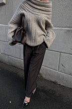 Fashionable Irregular Collar Loose Casual Knitted Sweater
