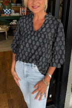 Women's V-neck Half-sleeve Printed Shirt Top