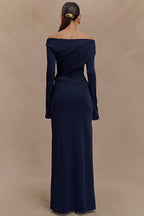 V-Neck Slim Fit Ruched Maxi Dress