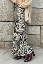 High Waist Zebra Print Office Midi Skirt