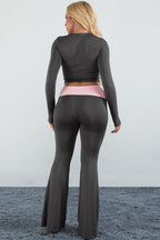 Rhinestone Color Block Crew Neck Two Piece Set