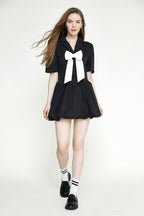 Black Bowknot Decor Balloon-Skirt Mini Dress
