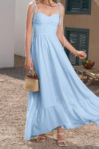 Spaghetti Strap Ruched Waist-Cinched Tiered Maxi Dress