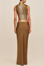Keep Polished Satin High Rise Bias Cut Drape Maxi Skirt
