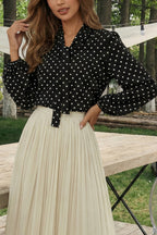 Polka Dot Print Tie-up Long-sleeved Loose Casual Shirt