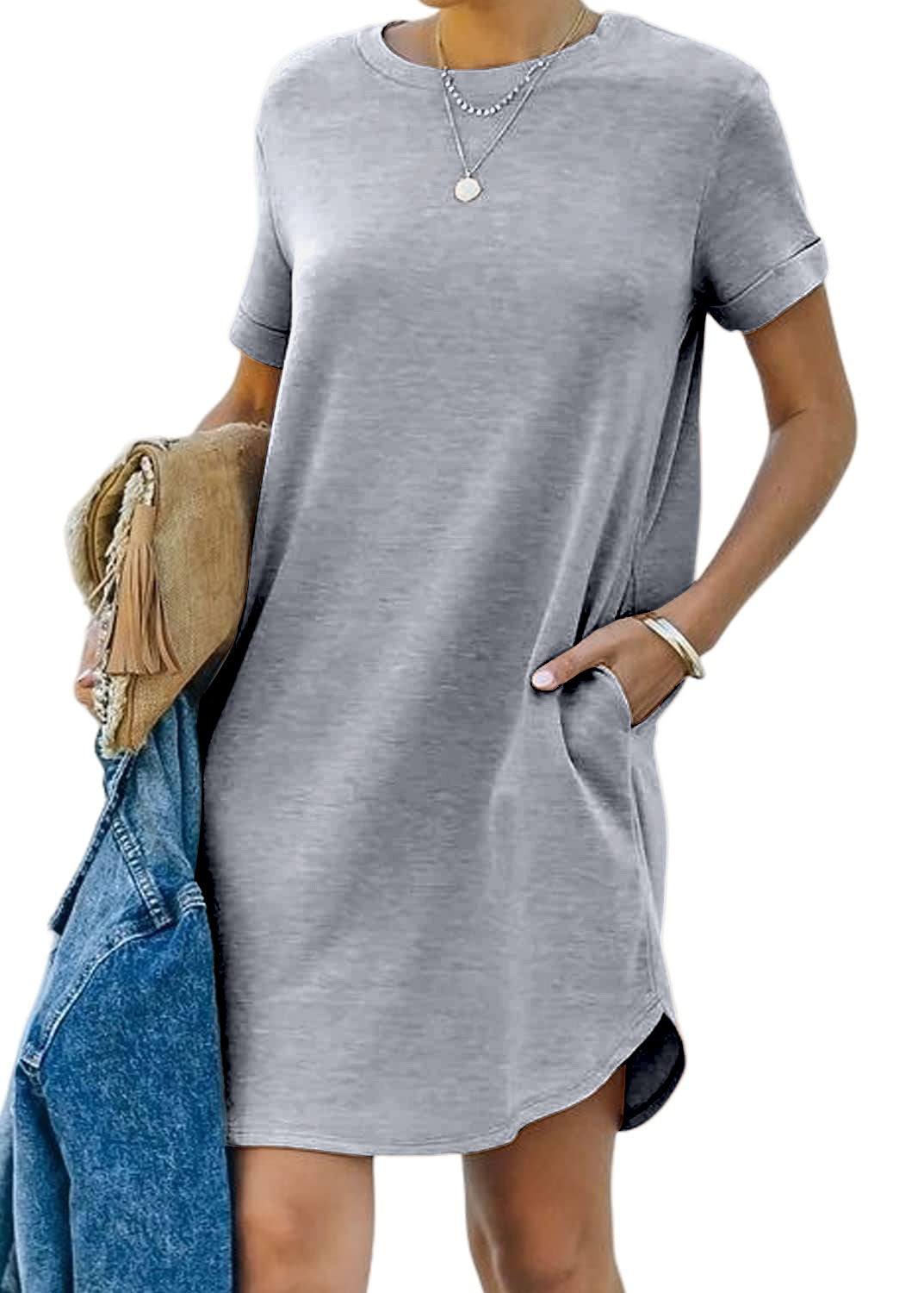 Casual short-sleeved T-shirt dress with pockets