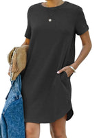 Casual short-sleeved T-shirt dress with pockets