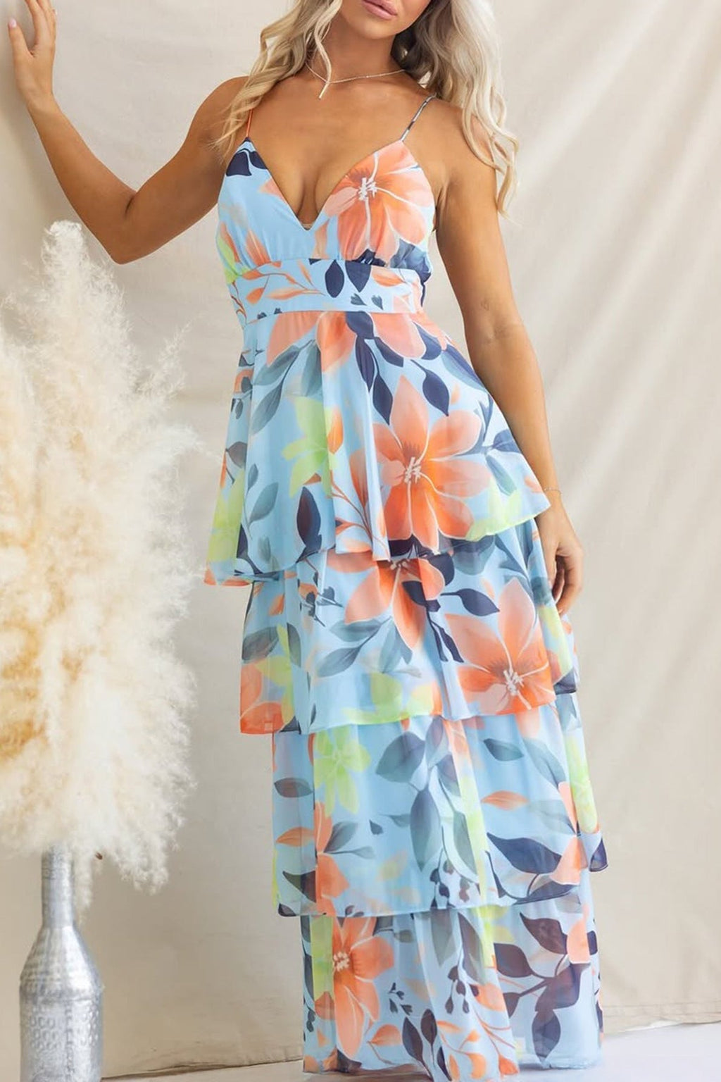 Strap Slim Vacation Maxi Floral Dress