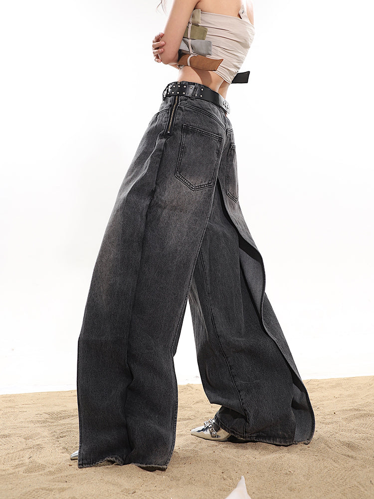Fake two-piece high-end hot girl denim skirt