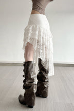 Lace Tiered High-Waist Asymmetrical Skirt