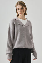 Oversized Lazy V-Neck Long-Sleeve Knit Top