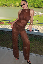 Transparent Sequin Wide Leg Pant