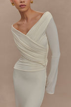 V-Neck Slim Fit Ruched Maxi Dress